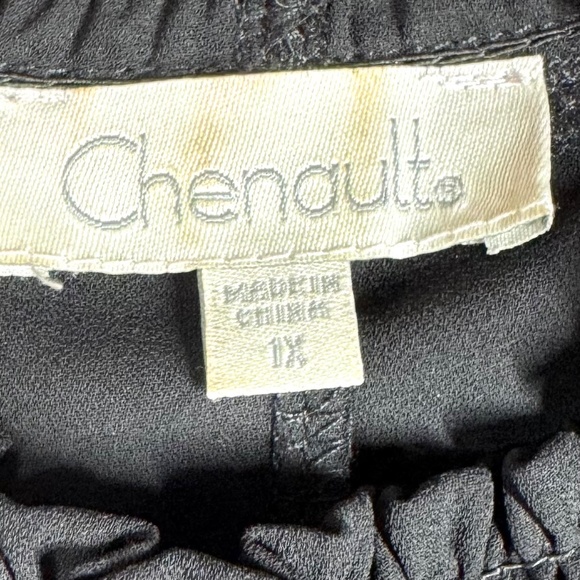 Chenault Women’s 1X Black Sleeveless Embroidered Floral Blouse Sheer - Picture 2 of 9